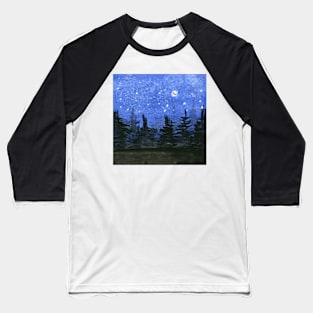 Moonlight at the Forest. Original Watercolor Painting Baseball T-Shirt